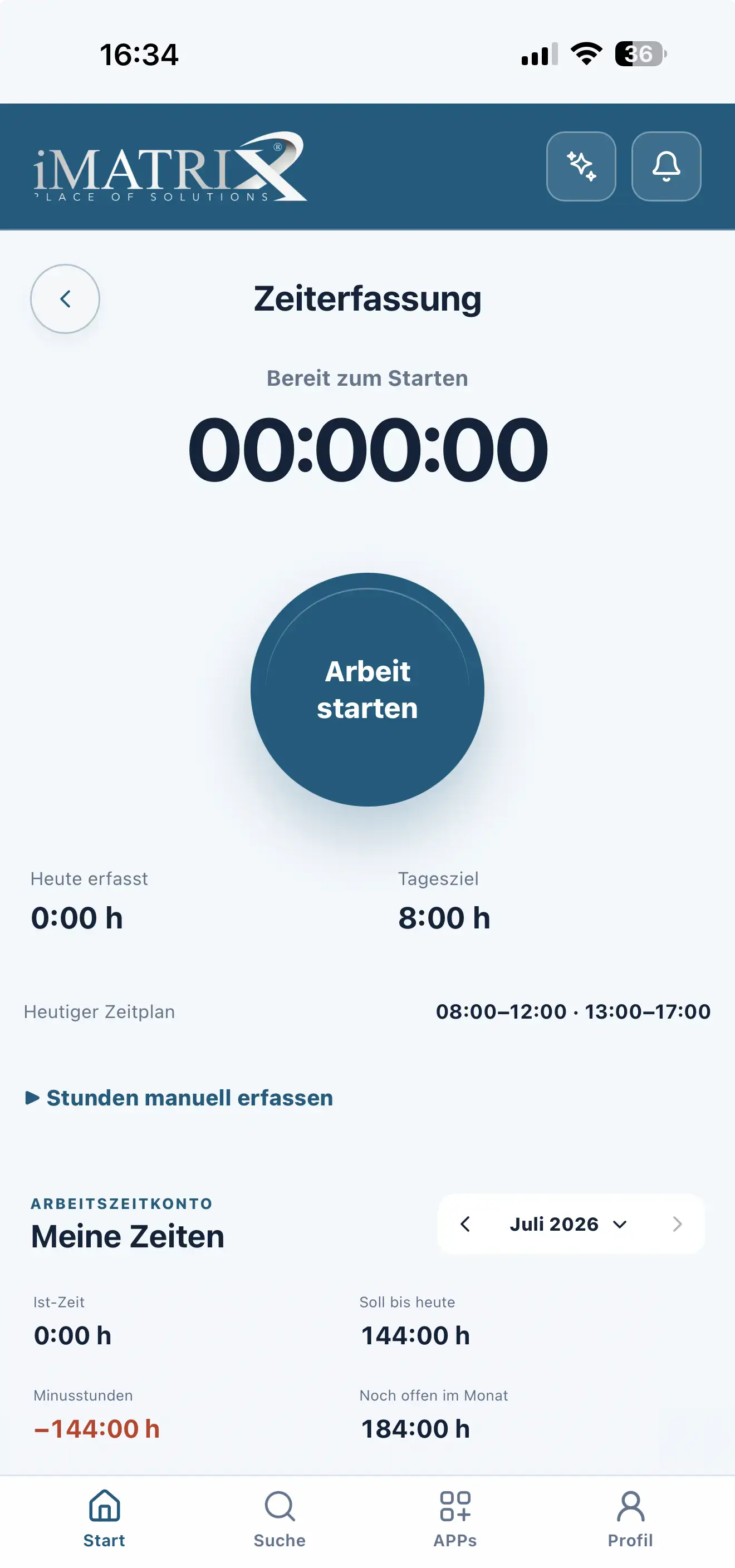 iMATRIX App · Zeiterfassung